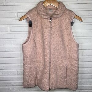Calia Soft Pink Teddy Bear Sherpa Zip Up Vest, Women's Size Medium